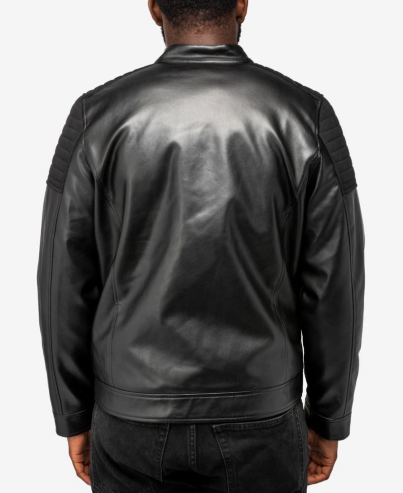 XRAY Men's Shiny PU Jacket With Faux Suede Detailing And Faux Shearling Lining