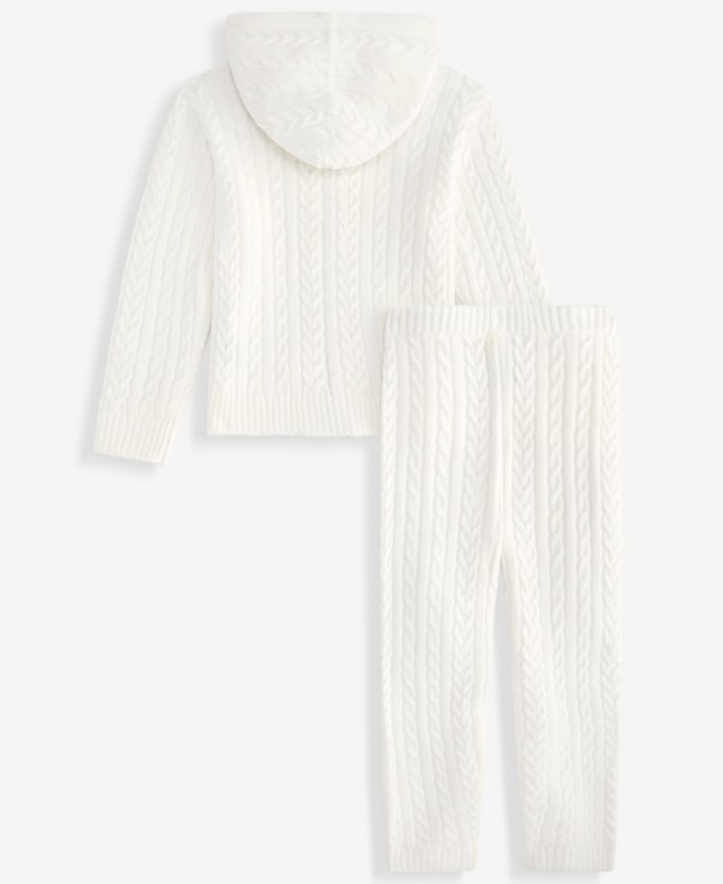 Toddler Girls' 12M-5T Dreamyarn Hooded Cable-Knit Hoodie and Pants, 2-Piece Set