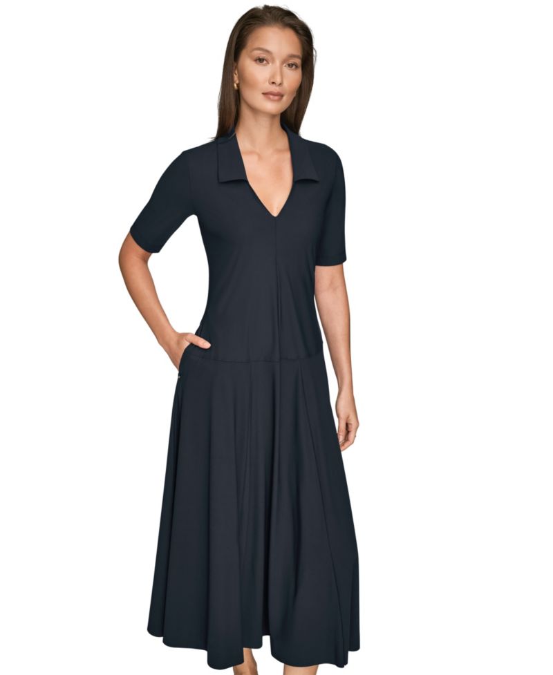 Women's 4-way Stretch Knit Elbow-Sleeve Polo Dress