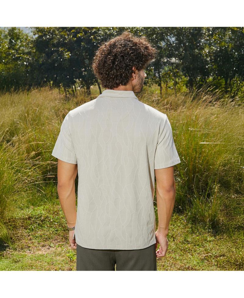 Men's Cream White Veined-Tactile Polo T-Shirt