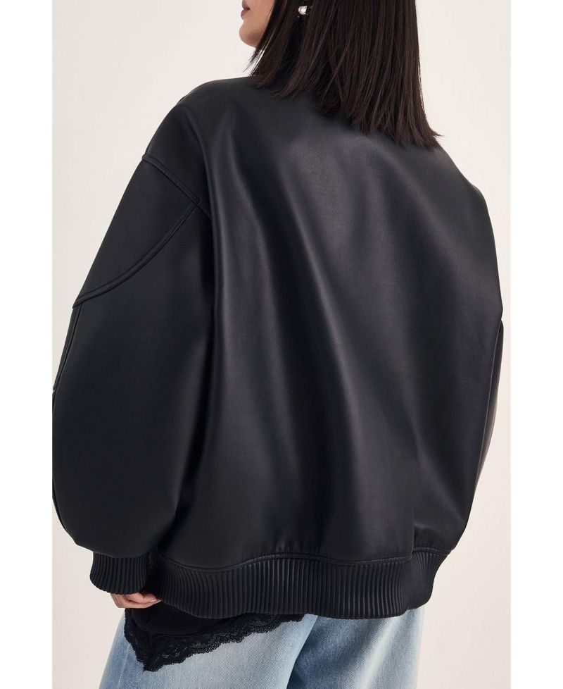 Women's Longline Faux Leather Bomber Jacket