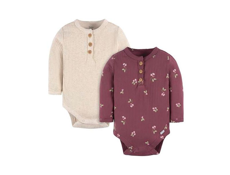 Baby Girls Henley Long Sleeve Bodysuits, 2-Pack