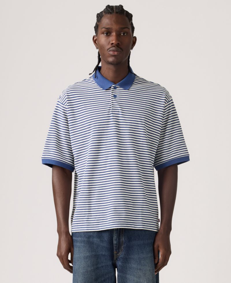 Men's Boxy Striped Collared Polo Shirt