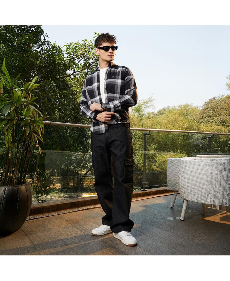 Men's Onyx Pixelated-Check Relaxed Shirt