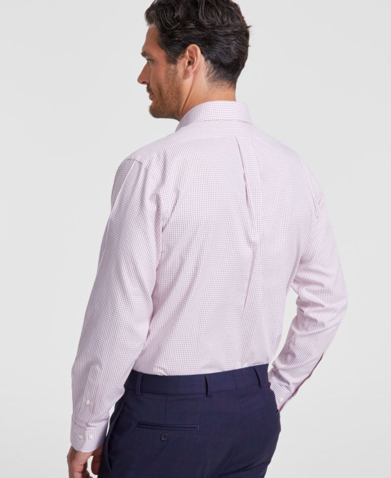 Men’s Regular Fit Non-Iron Spread Collar Check Pinpoint Dress Shirt