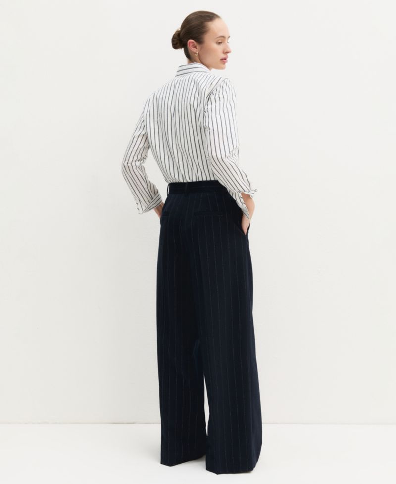 Women's Lam&eacute; Pinstripe Wide-Leg High-Waisted Trousers