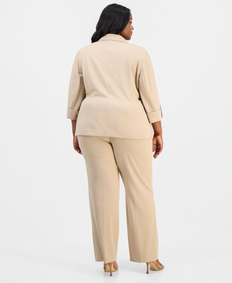 Plus Size 3/4-Sleeve One-Button Blazer