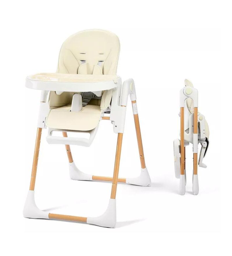 BabyKinder King Convertible Baby High Chair with Wood Grain Removable Double Tray and Easy Clean Design