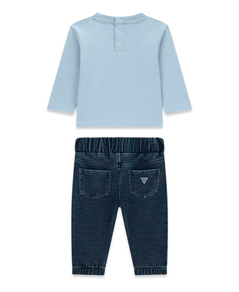 Baby Boys' Long-Sleeve Top and Knit Denim Pants, 2-Piece Set