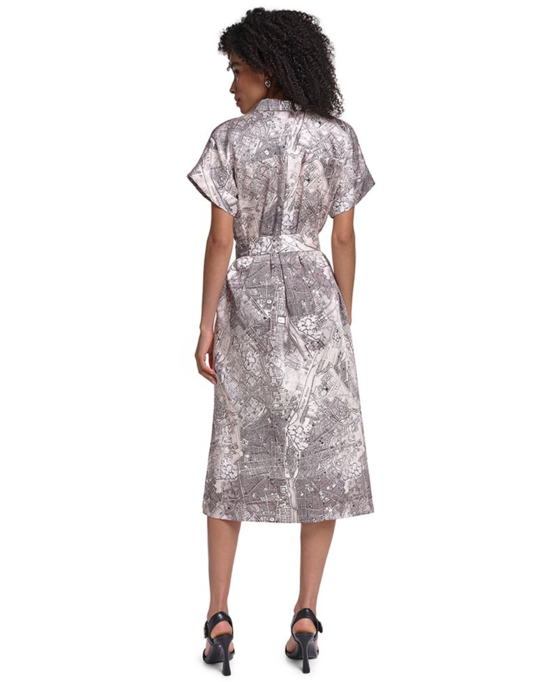 Women's Printed Twill Midi Shirt Dress