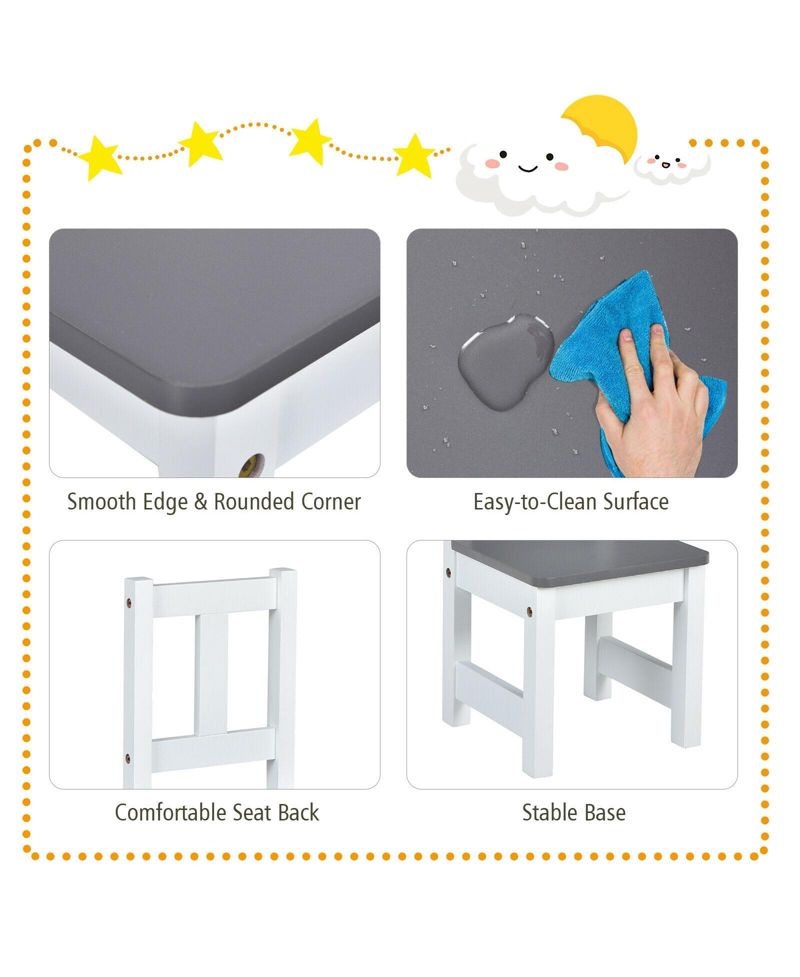 4 Pieces Kids Wooden Activity Table and Chairs Set with Storage Bench and Study Desk