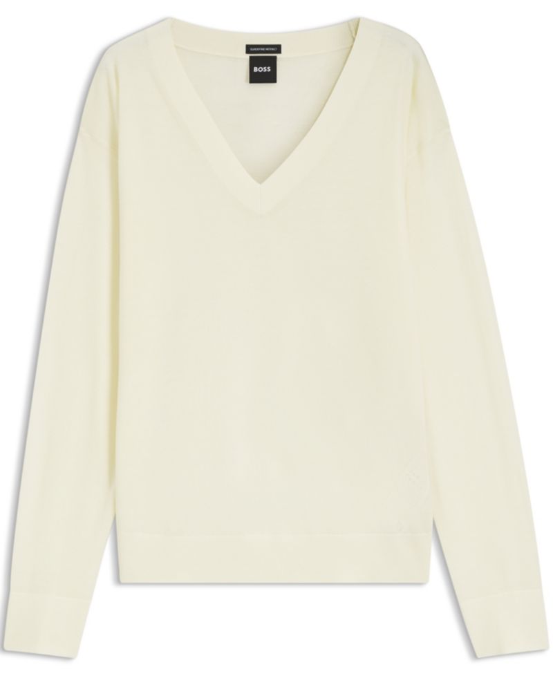 BOSS by Women's Merino Wool Relaxed-Fit V-Neck Sweater