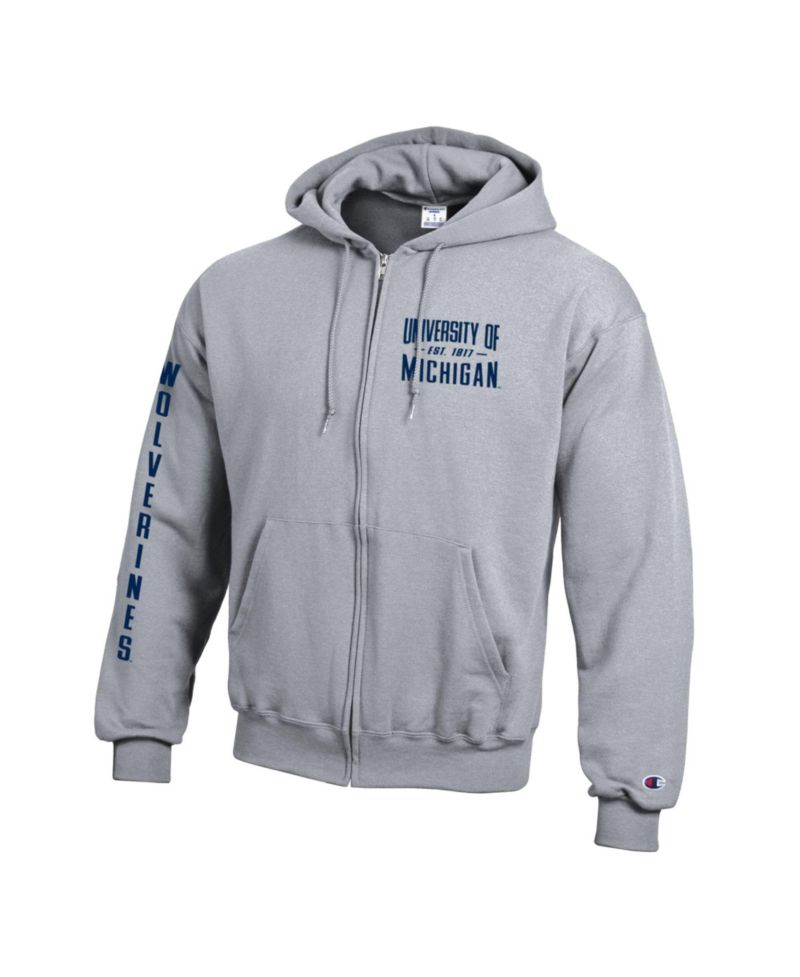 Men's Heather Gray Michigan Wolverines Varsity Power Blend Full-Zip Fleece Hoodie