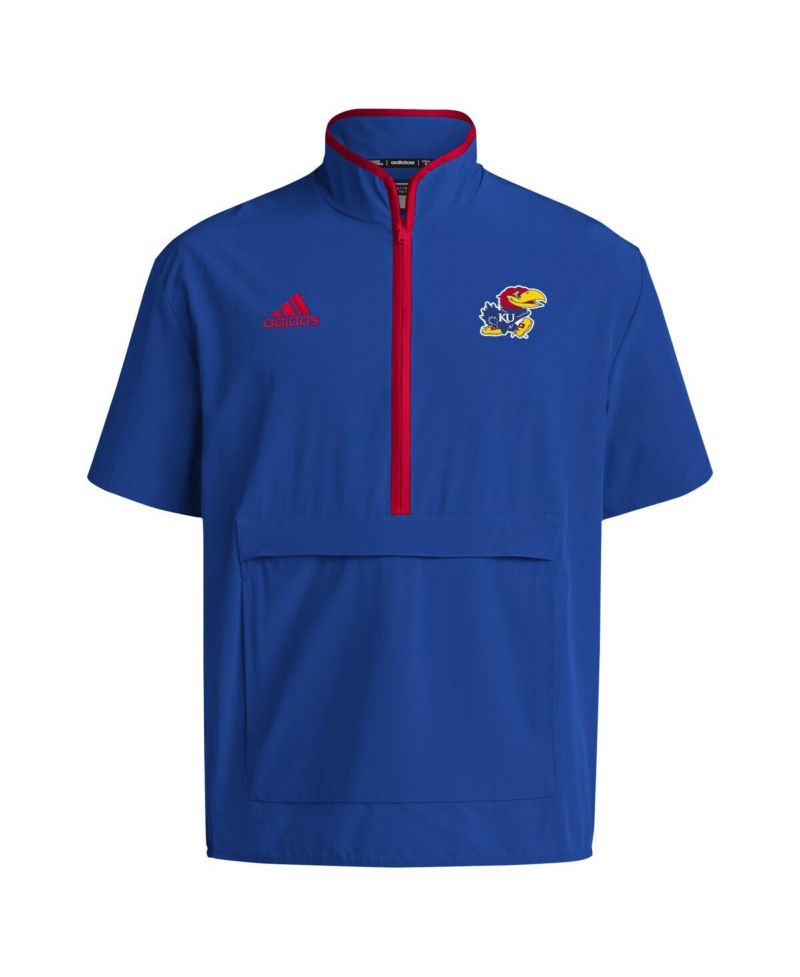 Men's Royal Kansas Jayhawks Coaches Sideline Half-Zip Short Sleeve Jacket