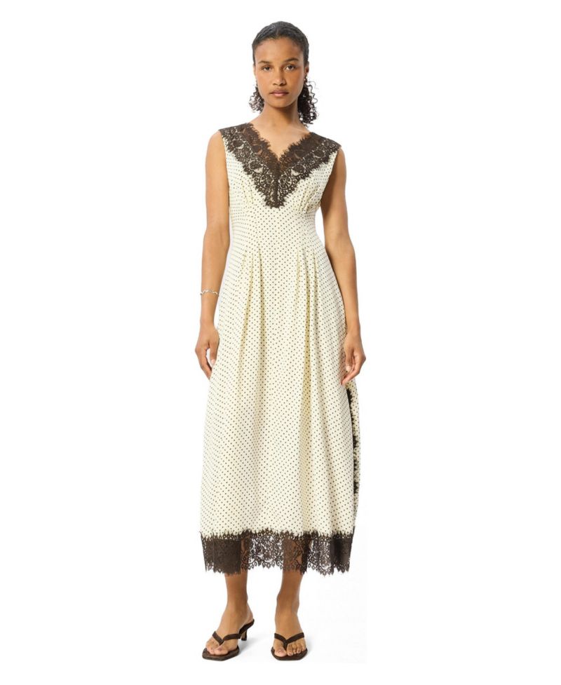 Women's Spot-Print V-Neck A-Line Midi Dress