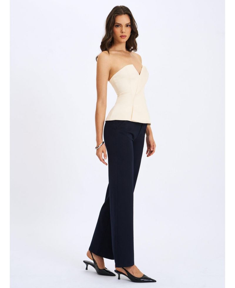 Women Yani Ivory Asymmetrical Lapel Sleeveless Peplum Top