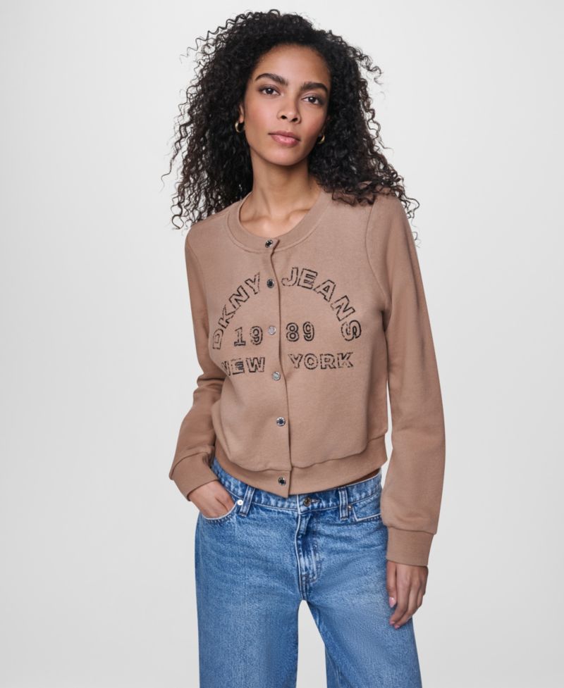 Women's Long-Sleeve Logo Button-Front Shrunken Jacket