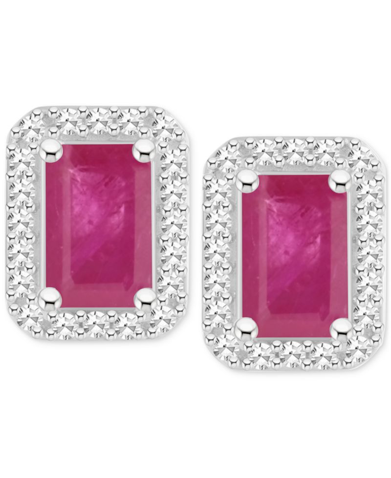Sapphire (1-2/5 ct. t.w) & Diamond (1/5 ct. t.w.) Stud Earrings in Sterling Silver (Also in Ruby & Emerald)