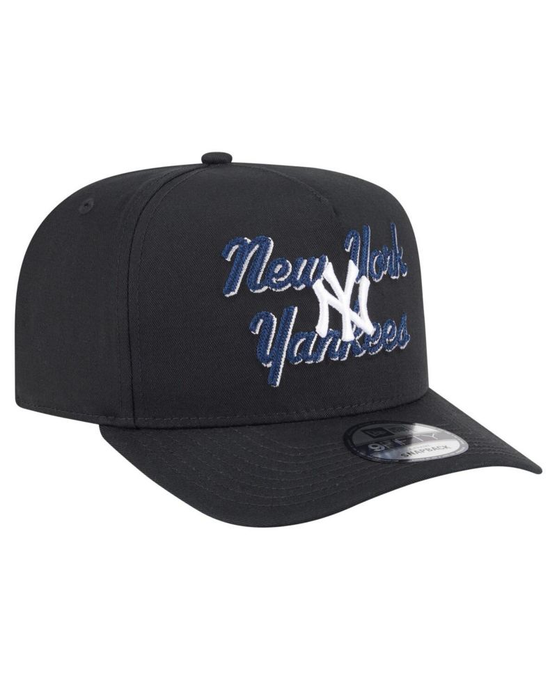 Men's Black New York Yankees Chainstitch 9FIFTY A-Frame Snapback Hat