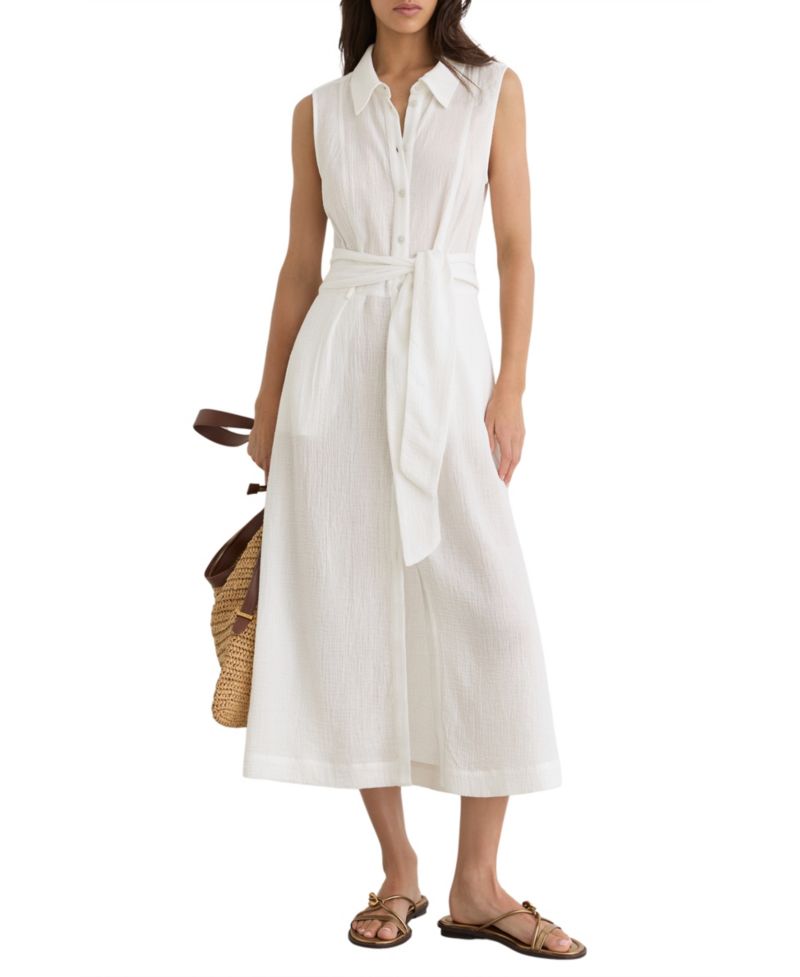Women's Morgan Sleeveless Midi Cotton Dress with Side Pockets