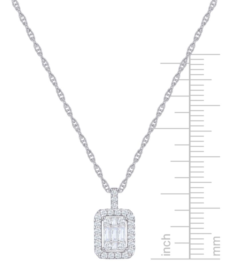 Diamond Emerald Shaped Halo Cluster 18" Pendant Necklace (1/3 ct. t.w.) in 14k White Gold