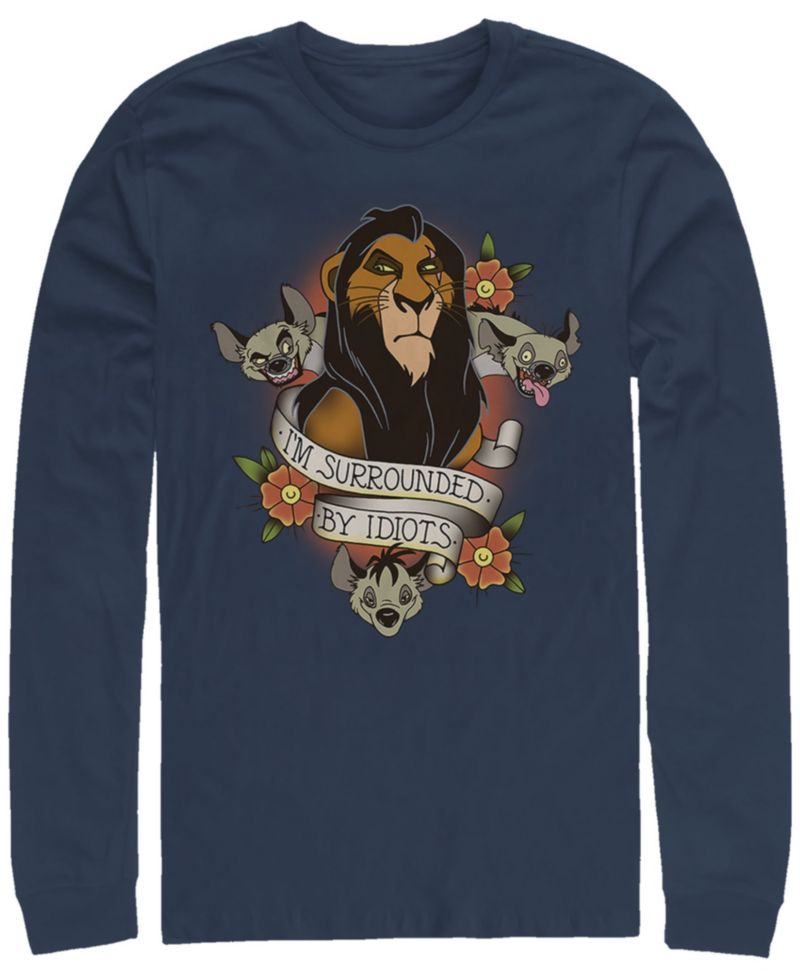 Disney Men's Lion King Scar Surrounded by Idiots Tattoo, Long Sleeve T-Shirt
