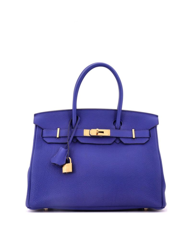 Pre-Owned Hermes Birkin 30 Handbag Blue Togo with Gold Hardware
