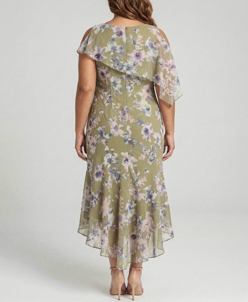 Plus Size Chiffon Printed Scoop Neck Dress