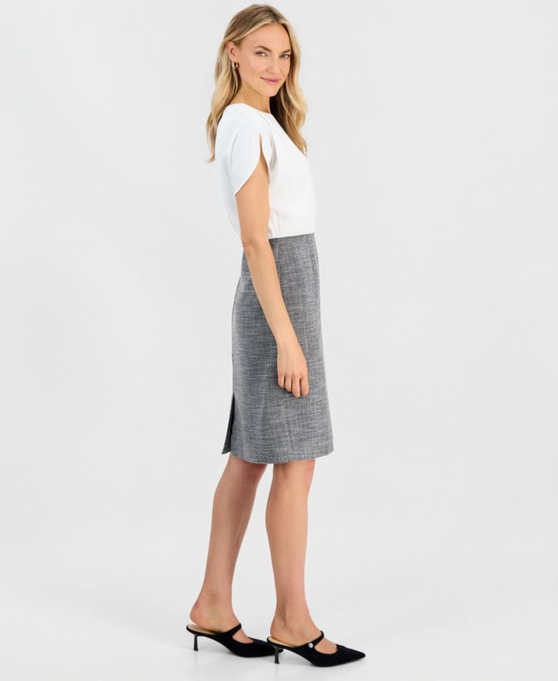 Women's Mixed-Media Tulip-Sleeve Sheath Dress