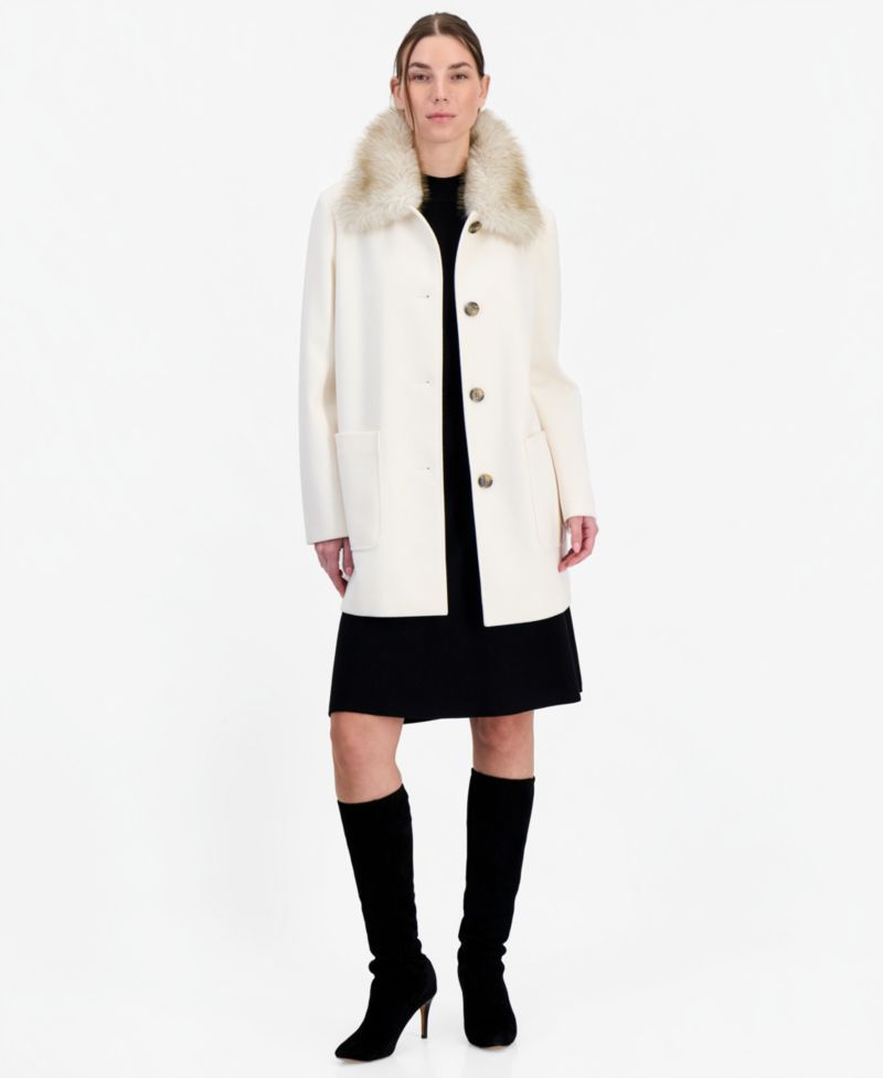 Women's Faux-Fur-Collar Car Coat, Created for Macy's