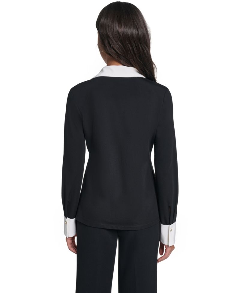 Petite Long-Sleeve Colorblock-Knit Blouse