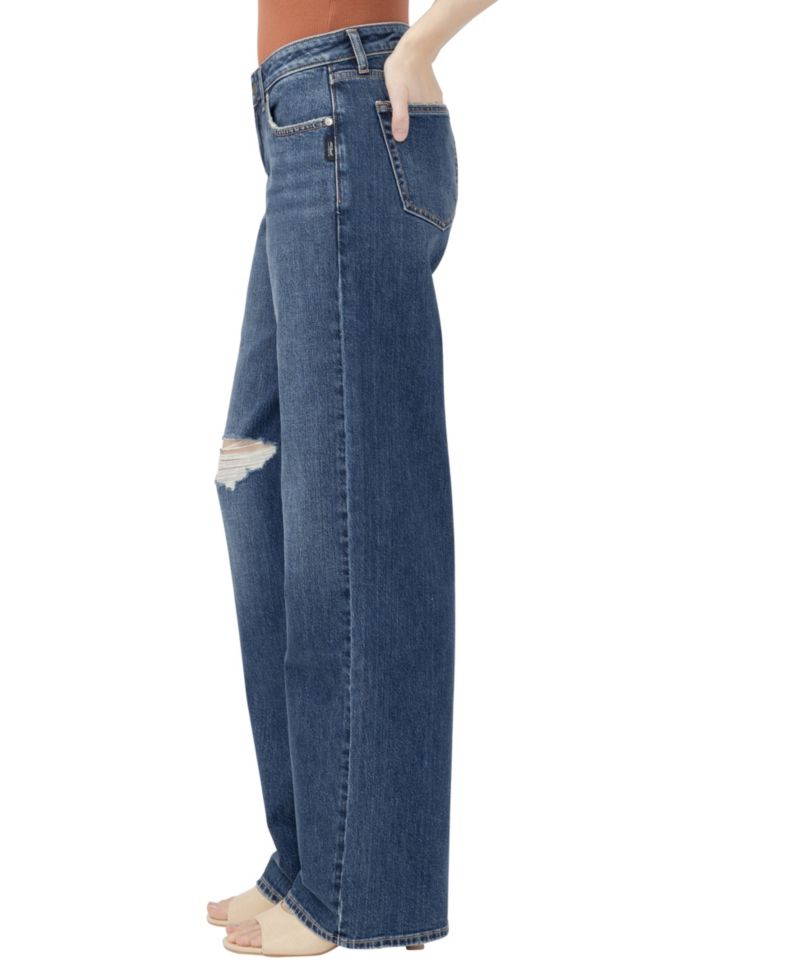 Women's Loose & Low Wide-Leg Low-Rise Ripped Knee Jeans