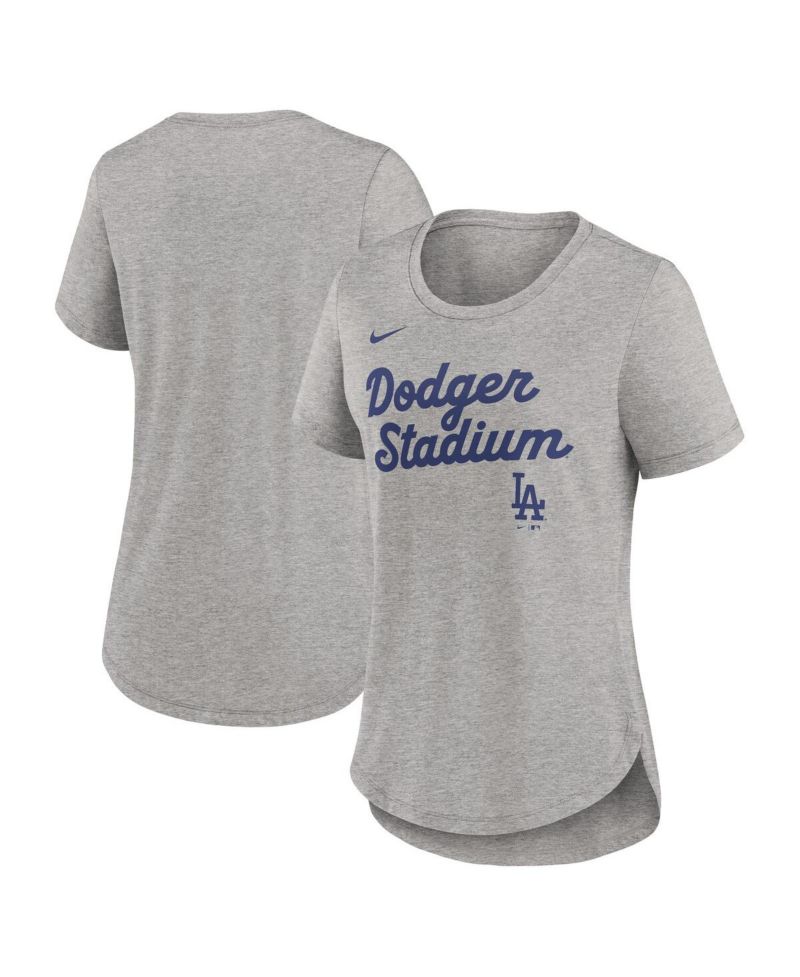 Women's Heather Gray Los Angeles Dodgers Script Tri-Blend T-Shirt