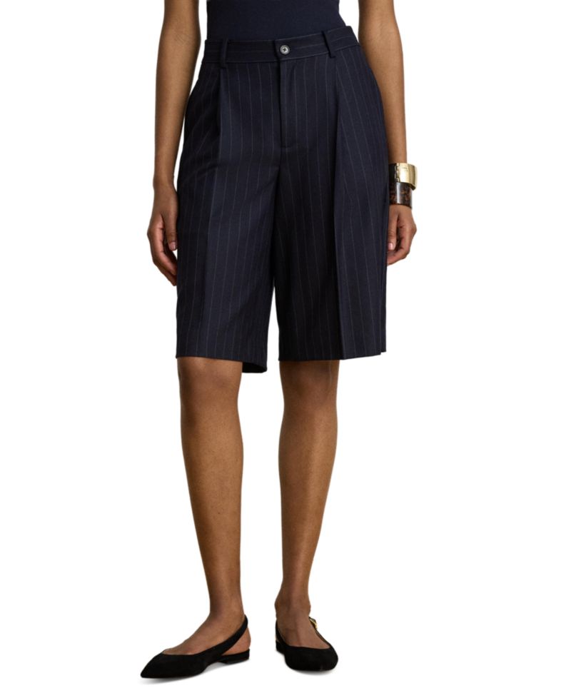 Women's Pinstripe Wool-Blend Twill Bermuda Shorts, 12" Inseam