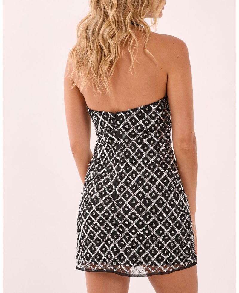 Women's Grid Lace Up Front Mini Dress