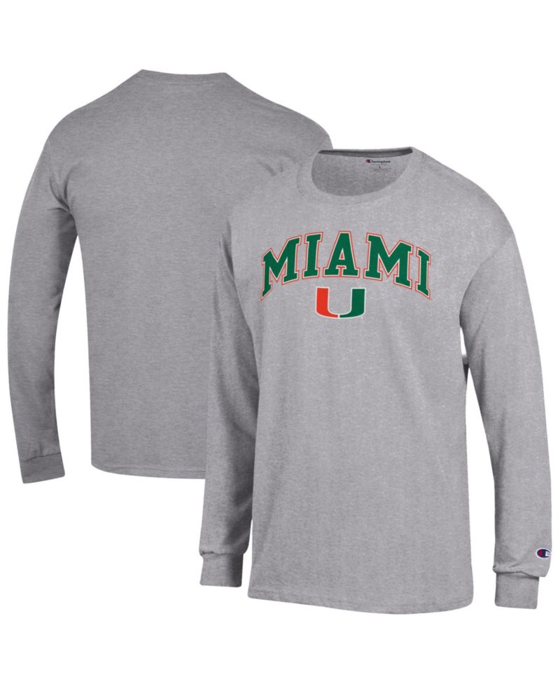 Men's Champion Heather Gray Miami Hurricanes Arch Over Logo Long Sleeve T-Shirt