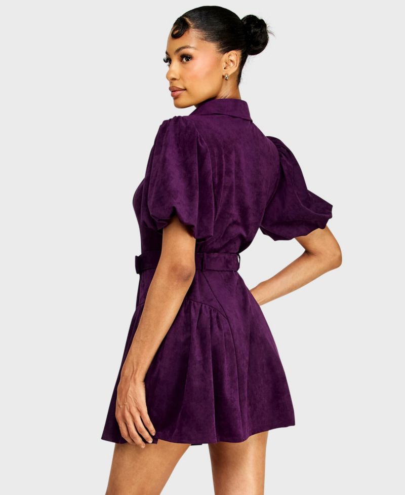 Juniors' Button-Front Suede Belted Mini Dress