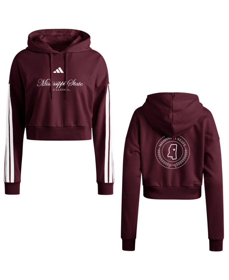 Women's Maroon Mississippi State Bulldogs Campus Queen Cropped Pullover Hoodie