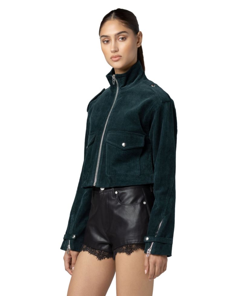 Women's Mock Neck Corduroy Cropped Jacket