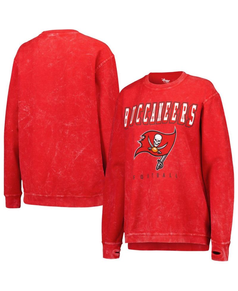 Women's Red Distressed Tampa Bay Buccaneers Comfy Cord Pullover Sweatshirt
