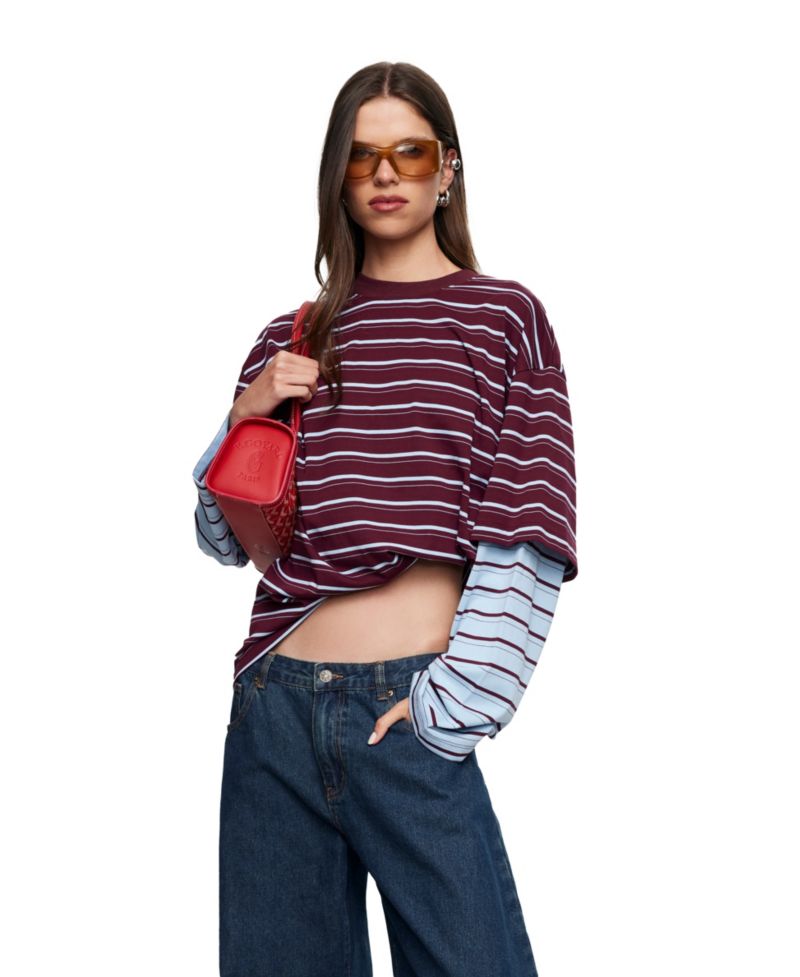 Women's Bottega Oversized Long-Sleeve Striped Cotton-Blend T-Shirt
