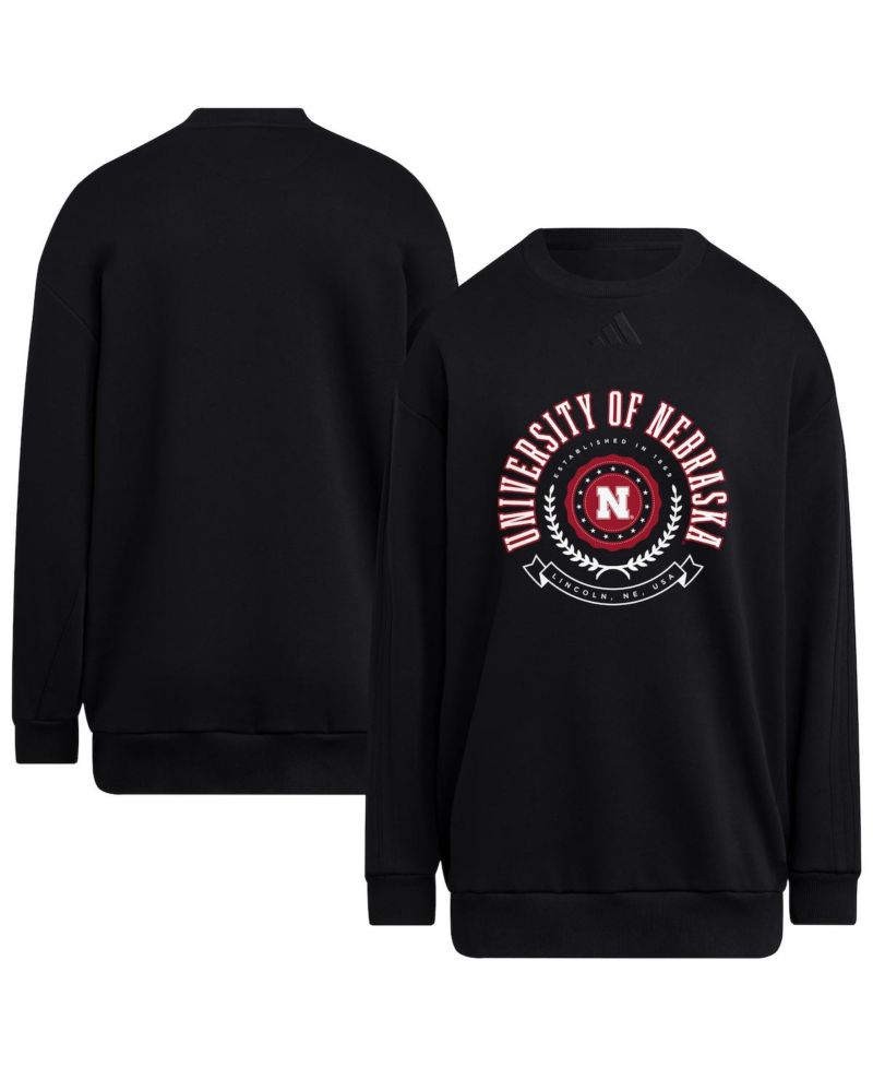 Women's Black Nebraska Huskers Oversized Crewneck Pullover Sweatshirt