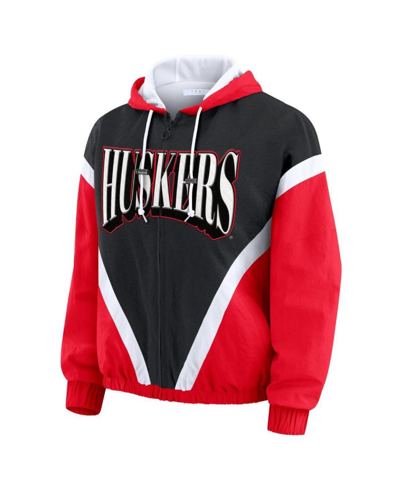 Women's Scarlet/Black Nebraska Huskers Color Block Full-Zip Windbreaker Jacket