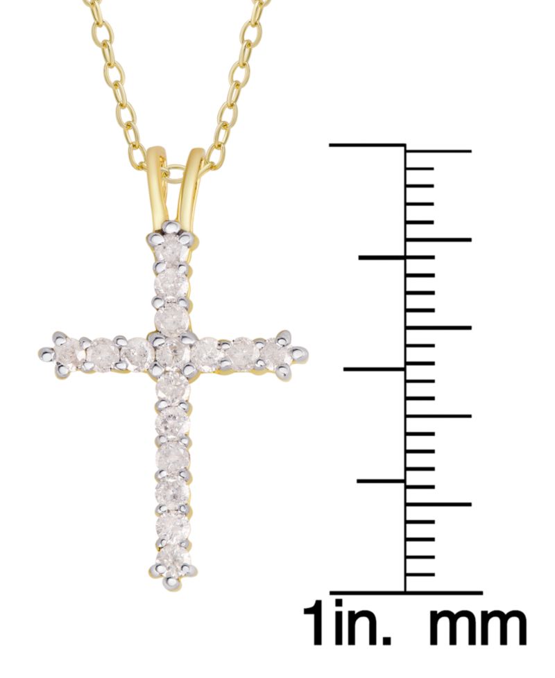 Diamond Cross Pendant Necklace (1/2 ct. t.w.) in Sterling Silver or 14k Gold-Plate Over Sterling Silver, 16" + 2" Extender
