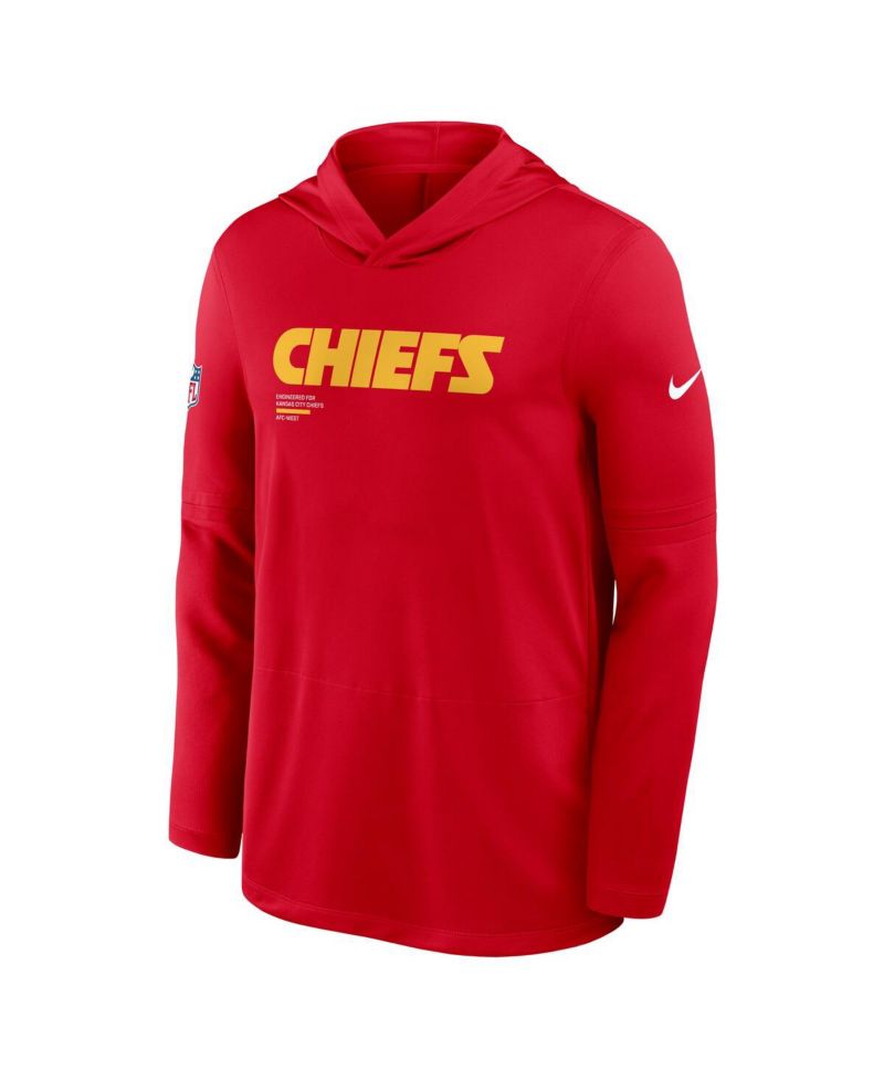 Men's Red Kansas City Chiefs Sideline Pure Fury Performance Long Sleeve Hoodie T-Shirt