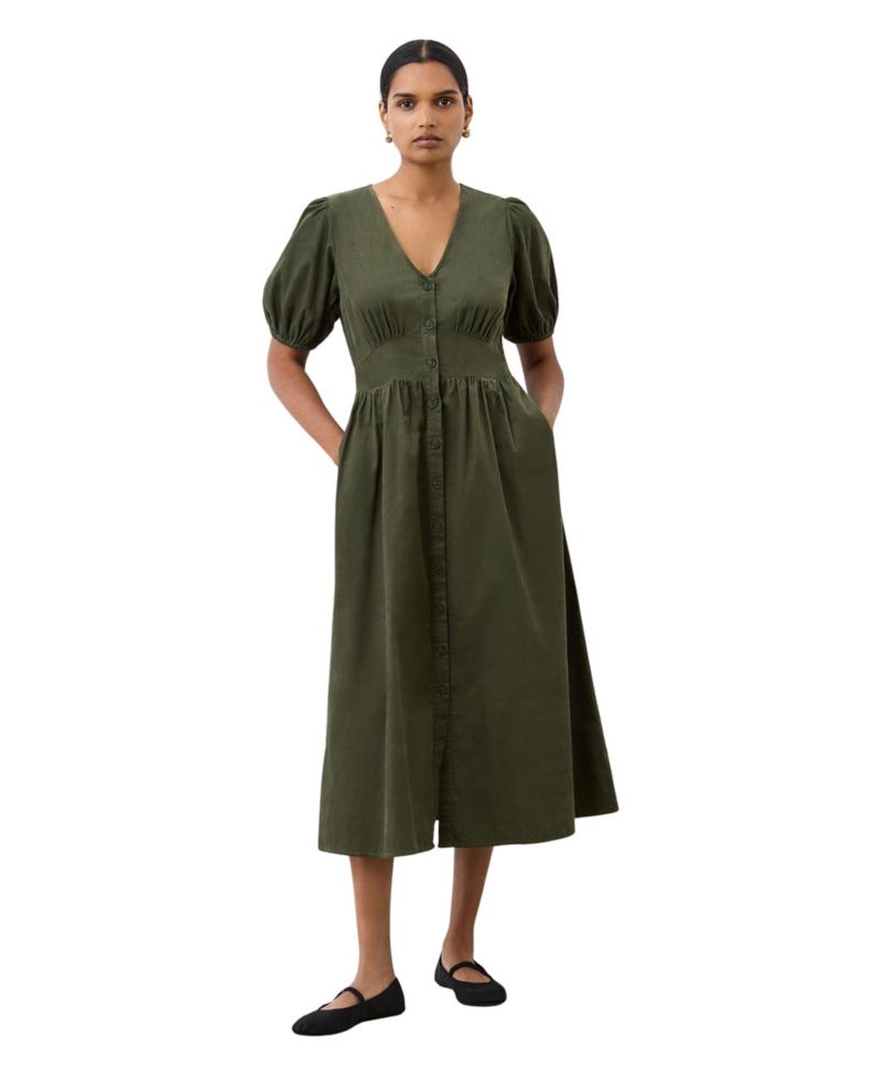 Women's Arlow Corduroy Puff-Sleeve A-Line Midi Dress