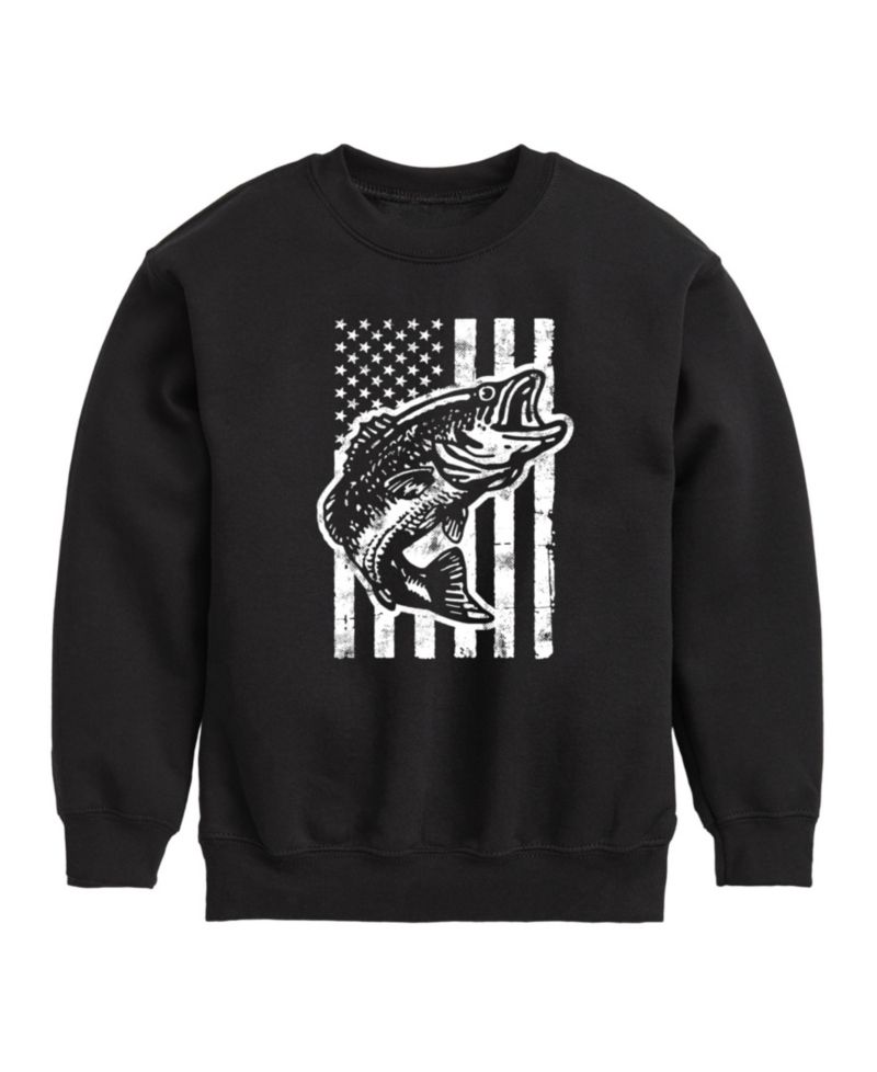 Big Boys Americana Flag Fish Graphic Fleece T-Shirt