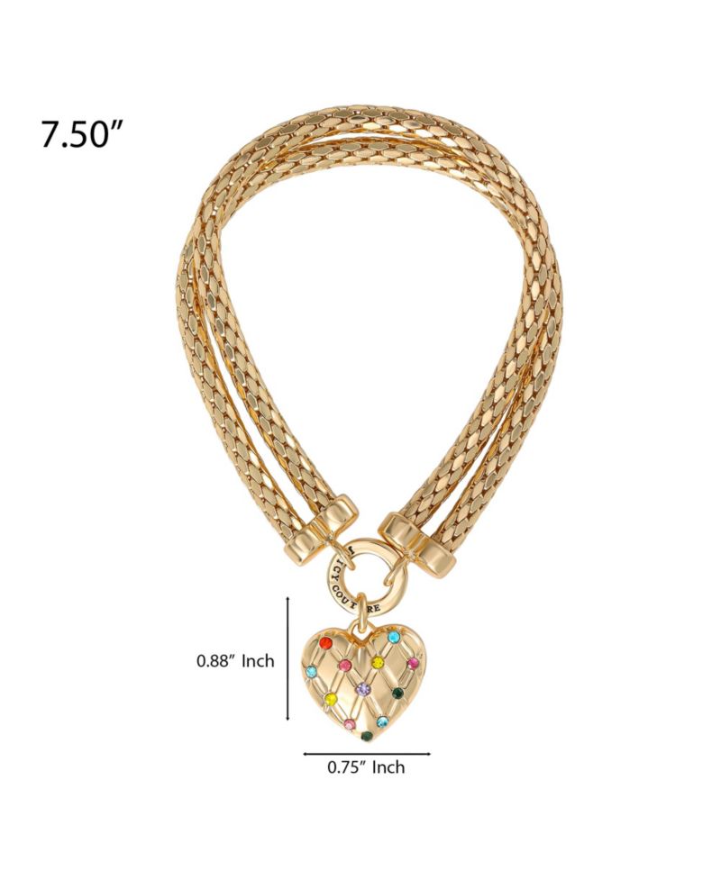 Double Chain Heart Padlock Bracelet, Gold&acirc;€‘Tone with Rainbow Crystals