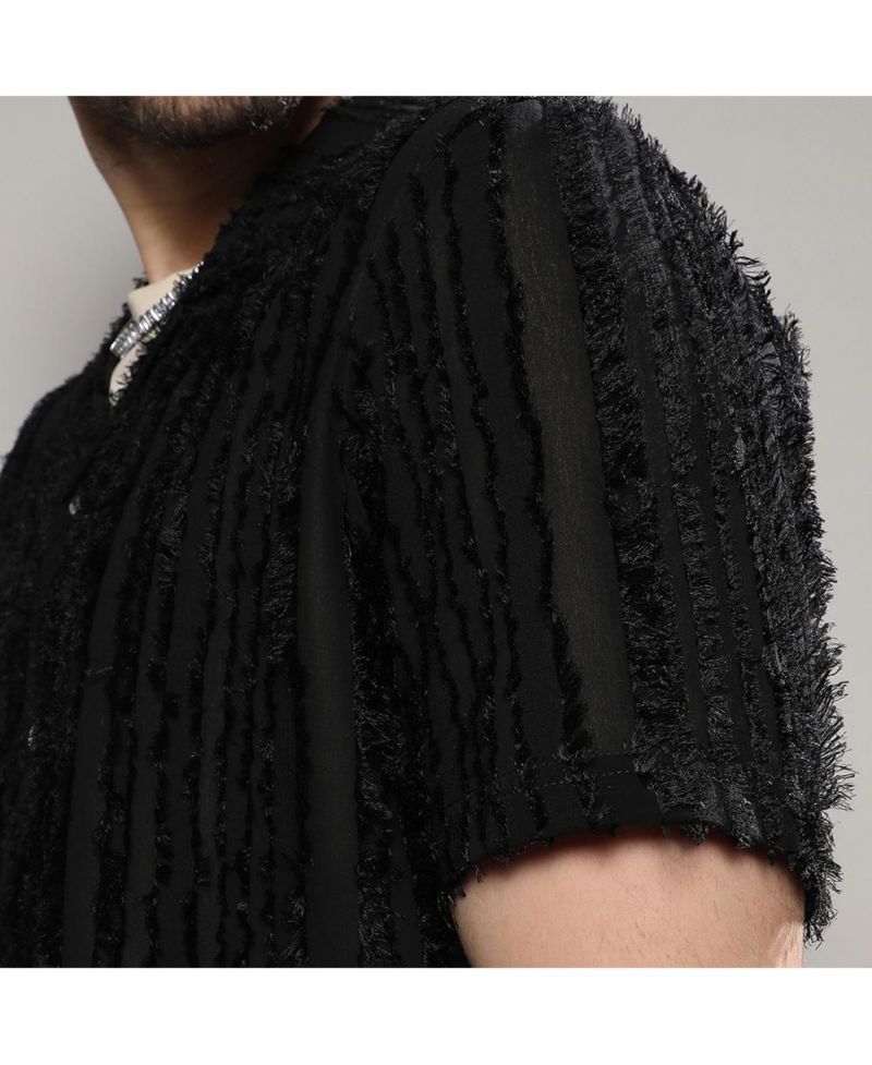 Men's Jet Black Fleece Striped Shirt