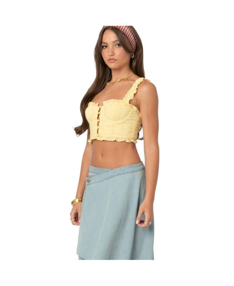 Women's Button Front Cropped Eyelet Corset